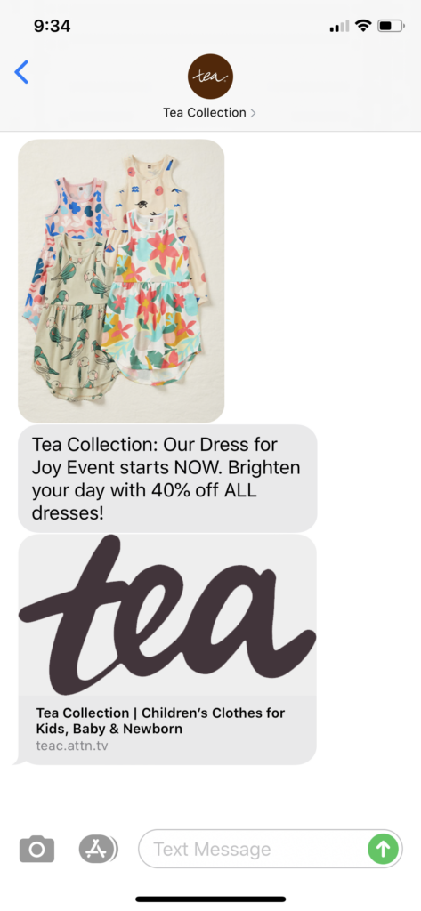 Tea Collection Text Message Marketing Example - 05.28.2020