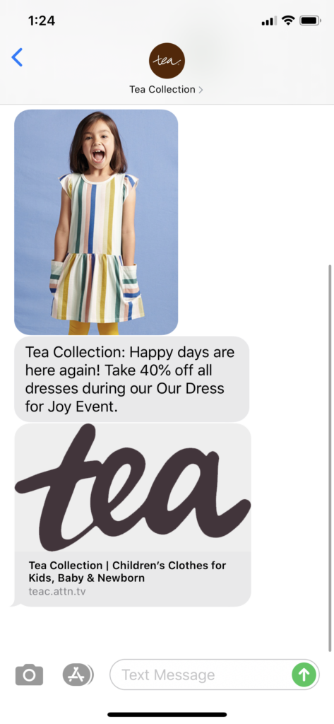 Tea Collection Text Message Marketing Example - 05.30.2020