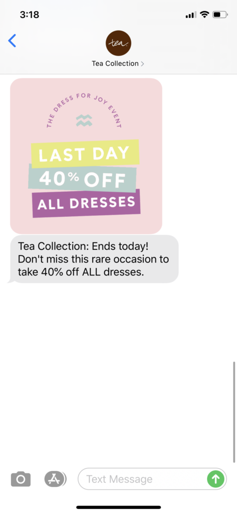 Tea Collection Text Message Marketing Example - 06.01.2020