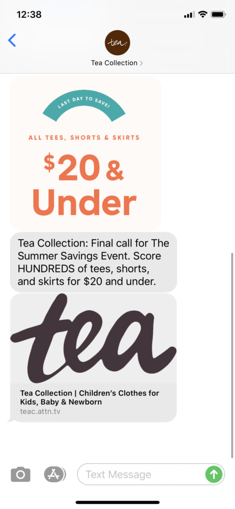 Tea Collection Text Message Marketing Example - 06.07.2020