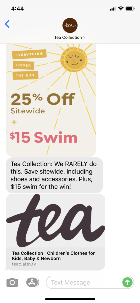 Tea Collection Text Message Marketing Example - 06.17.2020