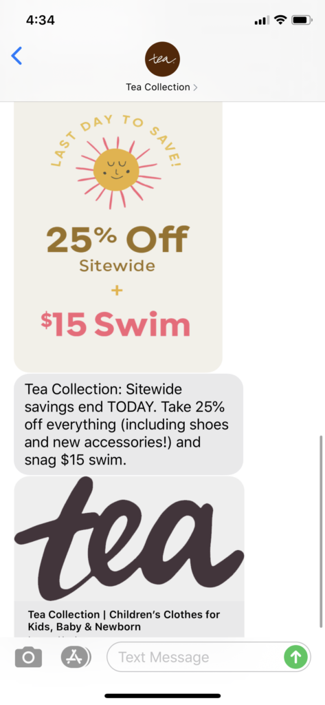 Tea Collection Text Message Marketing Example - 06.21.2020