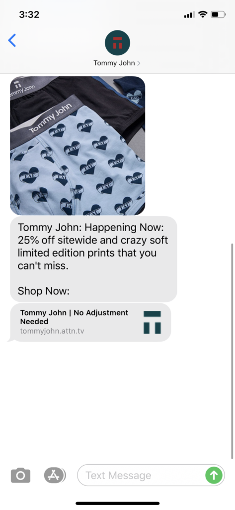 Tommy John Text Message Marketing Example - 05.31.2020