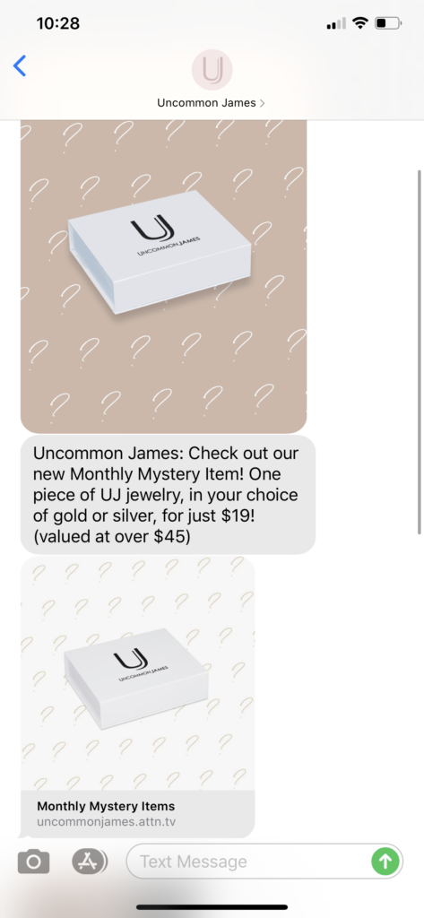 Uncommon James Text Message Marketing Example - 05.01.2020