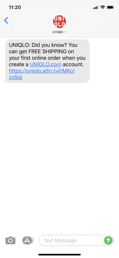 Uniqlo Text Message Marketing Example - 06.03.2020