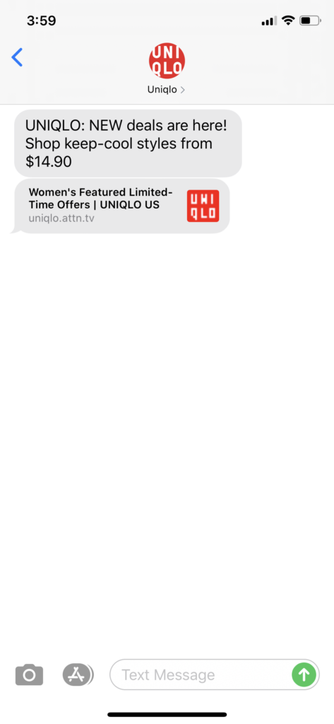 Uniqlo Text Message Marketing Example - 06.05.2020
