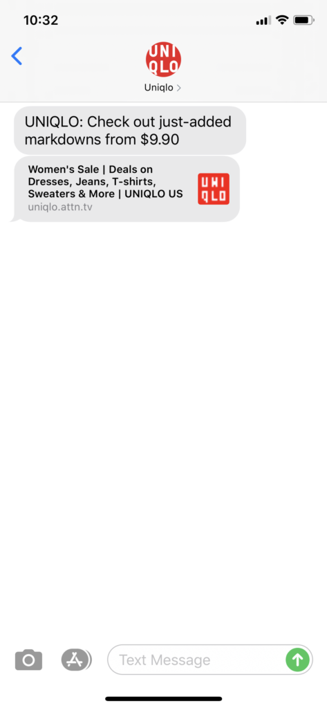 Uniqlo Text Message Marketing Example - 06.11.2020