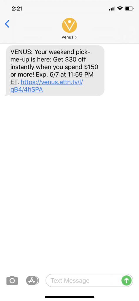 Venus Text Message Marketing Example - 06.05.2020