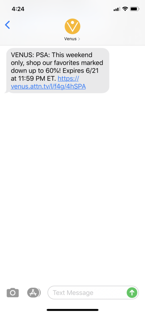 Venus Text Message Marketing Example - 06.20.2020