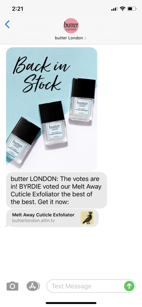butter London Text Message Marketing Example - 06.05.2020