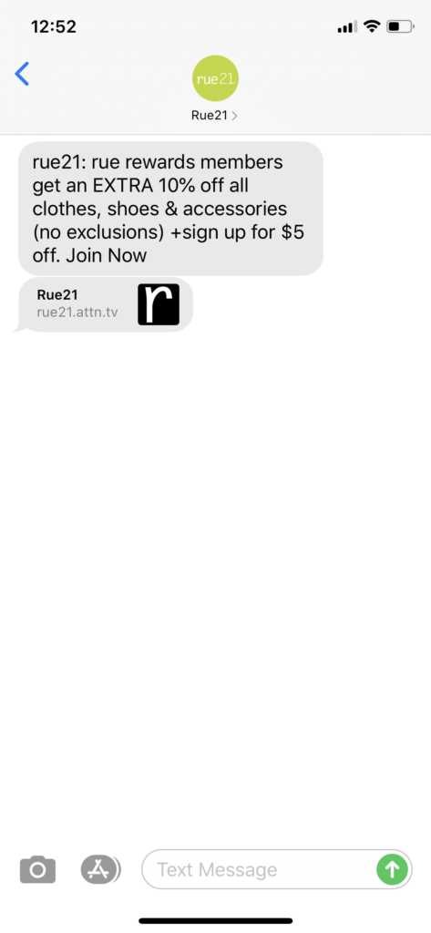 rue21 Text Message Marketing Example - 05.28.2020
