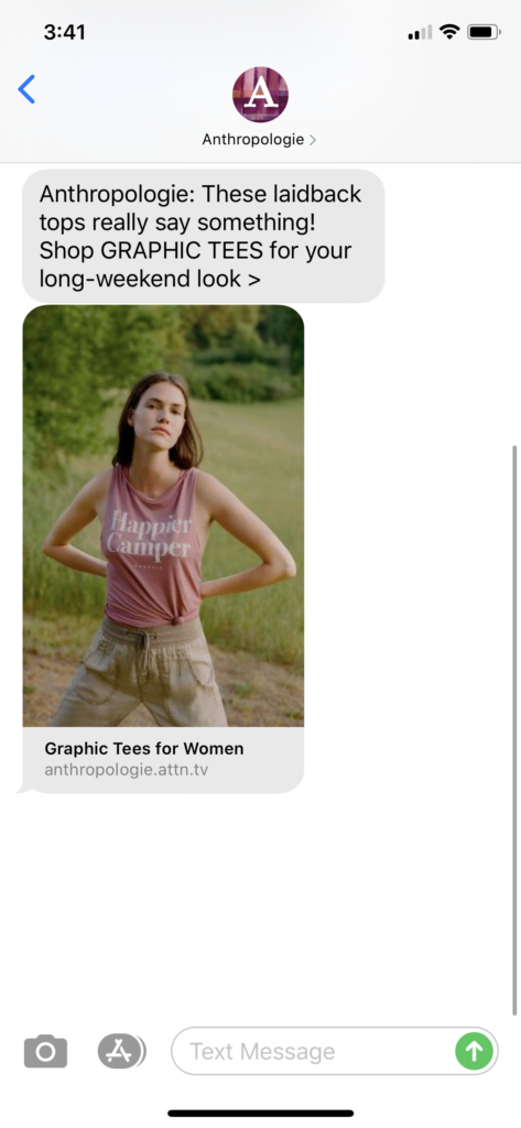 Anthropologie Text Message Marketing Example - 06.25.2020