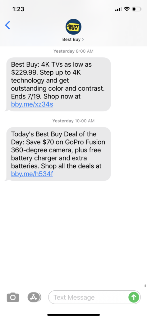 Best Buy Text Message Marketing Example - 07.11.2020