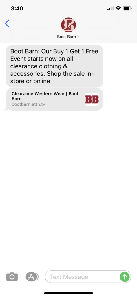 Boot Barn Text Message Marketing Example - 06.25.2020