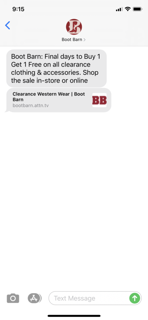 Boot Barn Text Message Marketing Example - 07.02.2020
