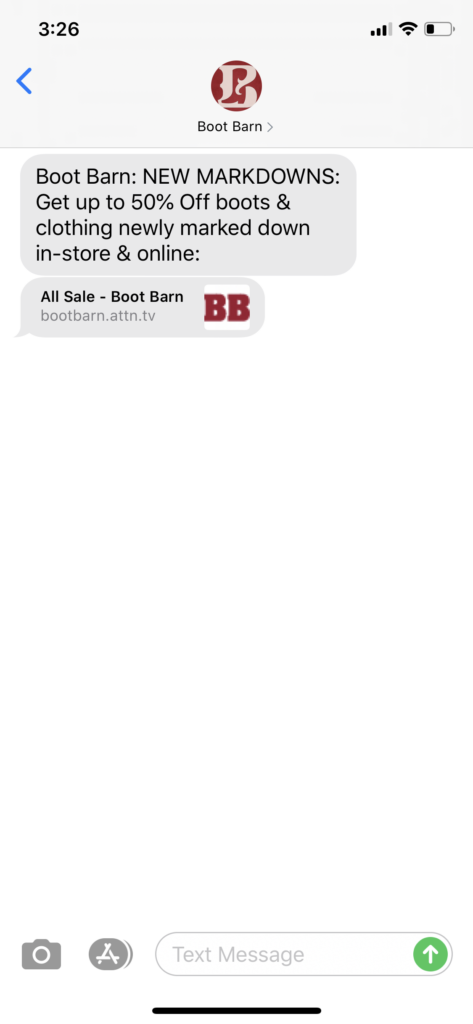 Boot Barn Text Message Marketing Example - 07.16.2020