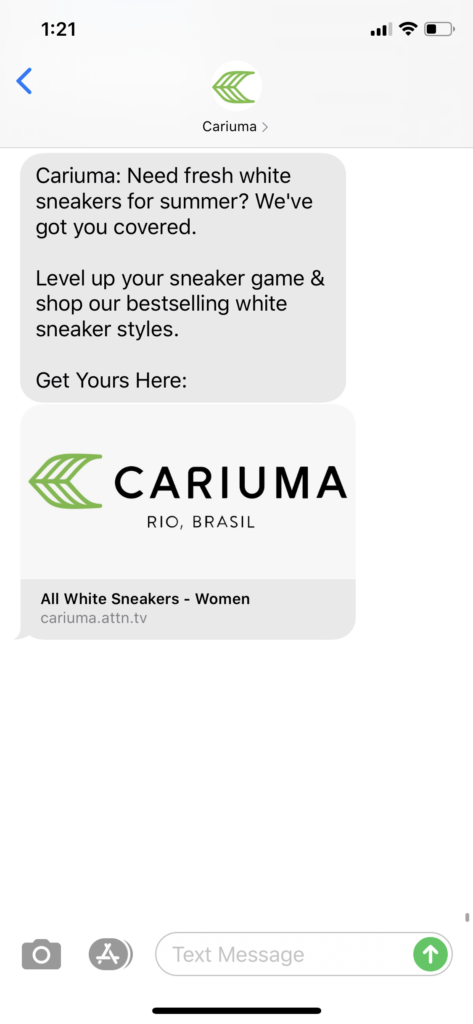 Cariuma Text Message Marketing Example - 07.11.2020