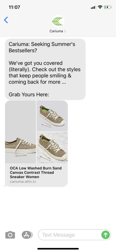 Cariuma Text Message Marketing Example - 07.15.2020