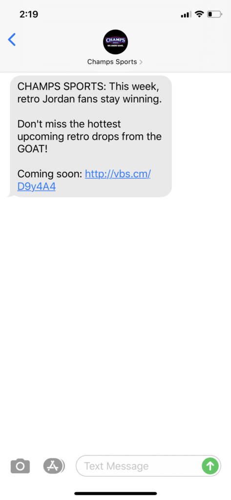 Champs Sports Text Message Marketing Example - 07.06.2020
