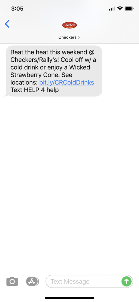 Checkers Text Message Marketing Example - 06.27.2020