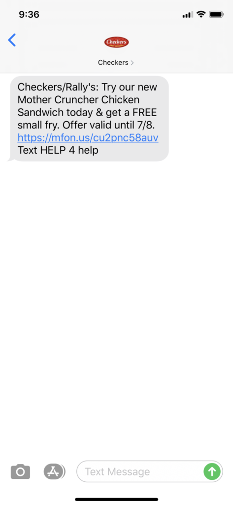 Checkers Text Message Marketing Example - 07.01.2020