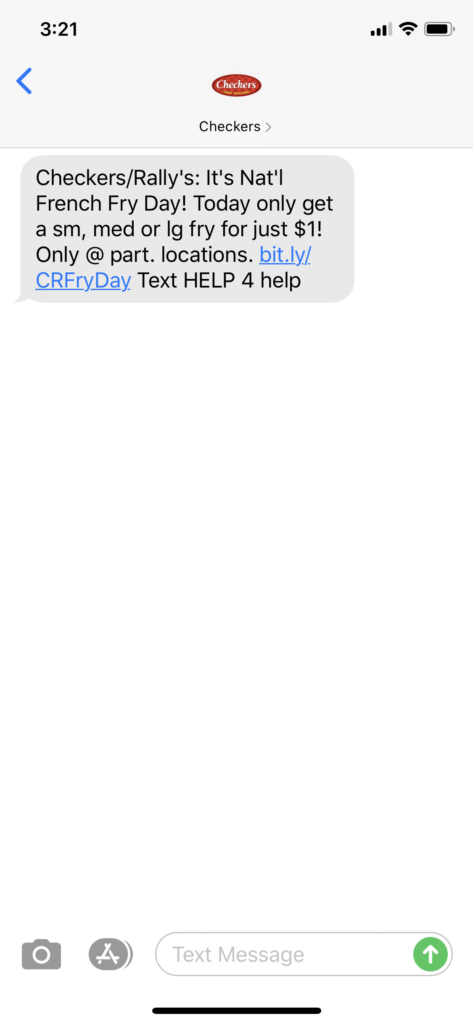 Checkers Text Message Marketing Example - 07.13.2020