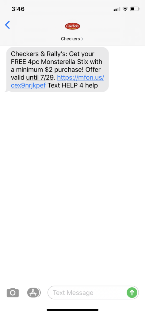 Checkers Text Message Marketing Example - 07.22.2020