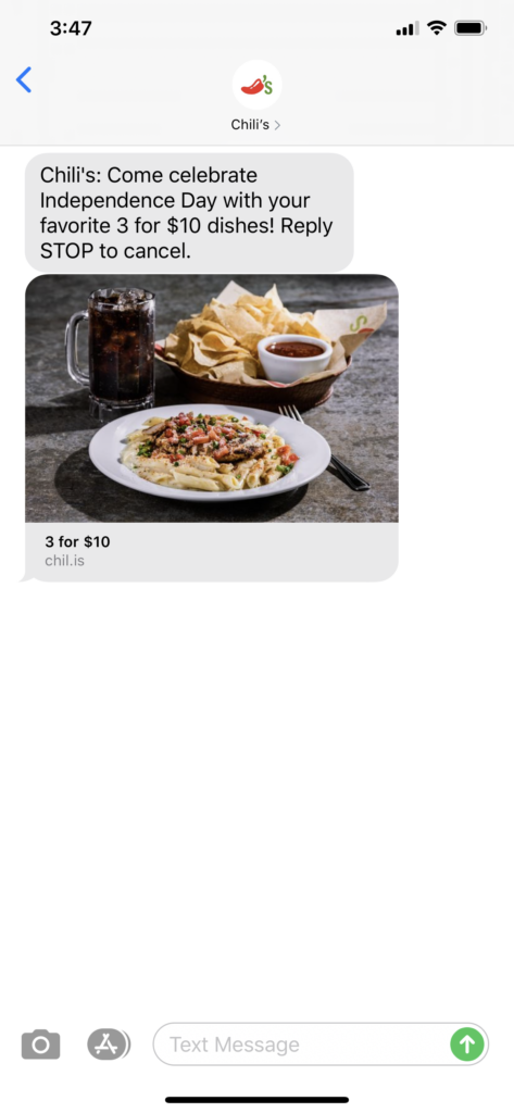 Chili’s Text Message Marketing Example - 07.04.2020