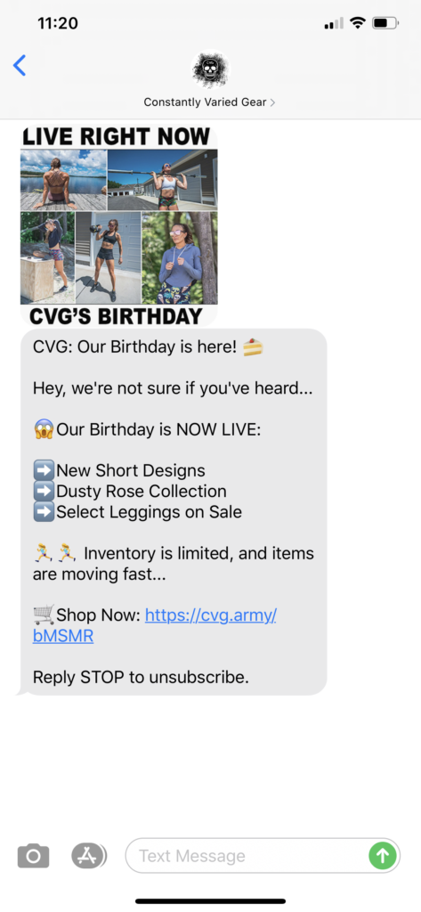 Constantly Varied Gear Text Message Marketing Example - 07.15.2020