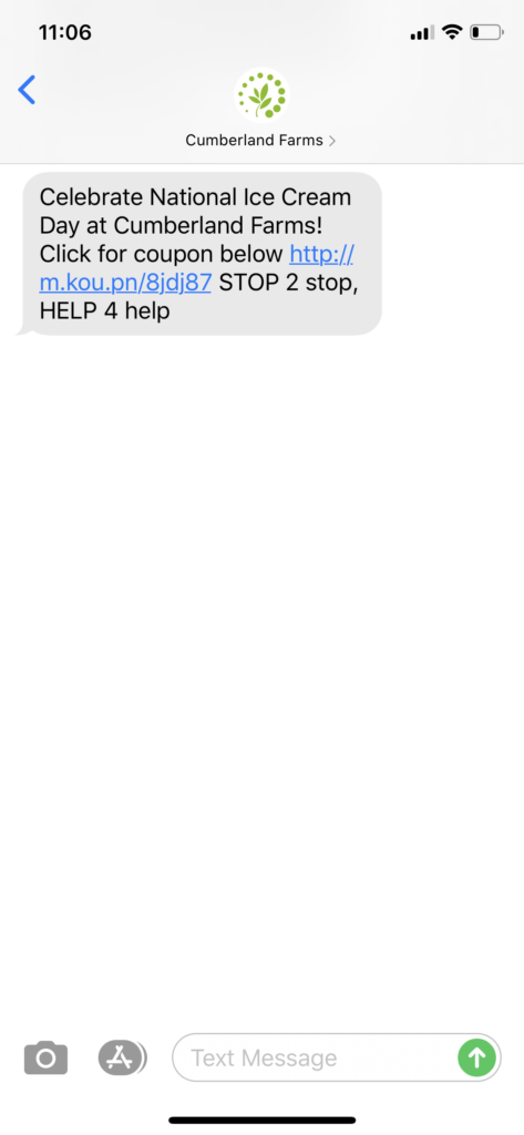Cumberland Farms Text Message Marketing Example - 07.19.2020
