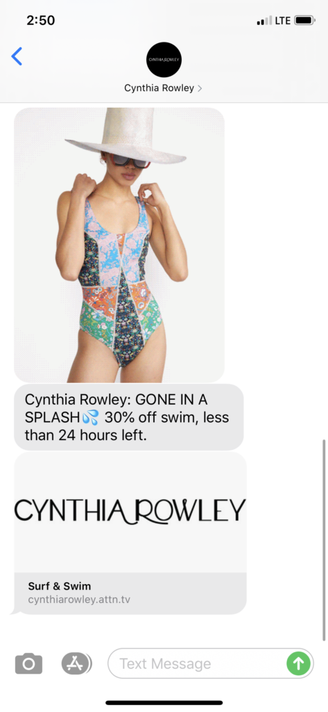Cynthia Rowley Text Message Marketing Example - 06.28.2020