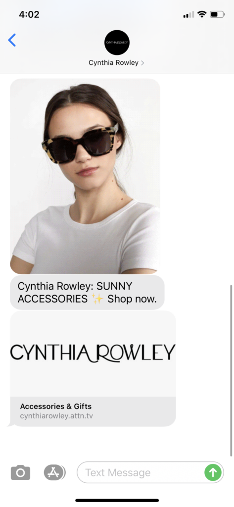 Cynthia Rowley Text Message Marketing Example - 07.02.2020