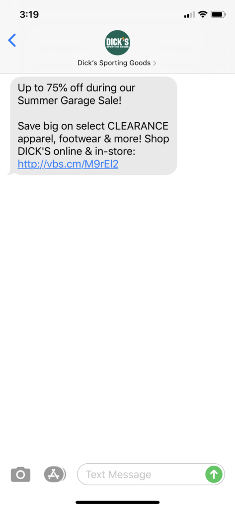Dick’s Sporting Goods Text Message Marketing Example - 06.26.2020