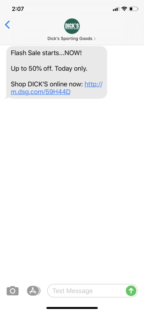 Dick’s Sporting Goods Text Message Marketing Example - 07.08.2020