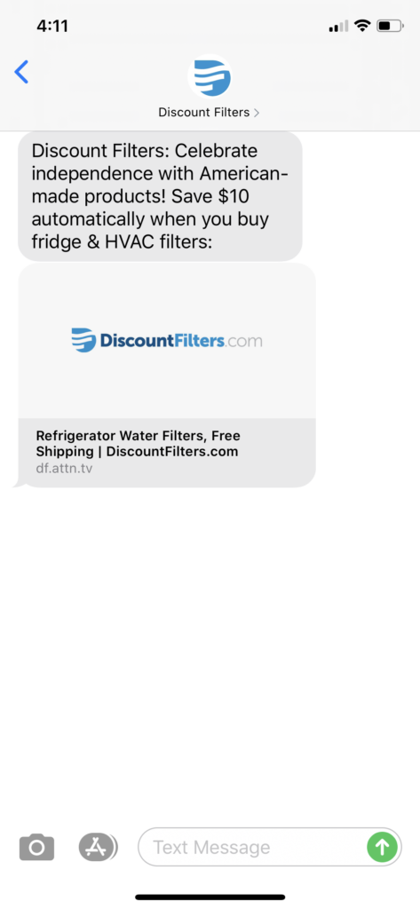 Discount Filters Text Message Marketing Example - 07.03.2020
