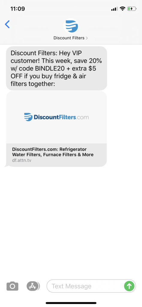 Discount Filters Text Message Marketing Example - 07.15.2020