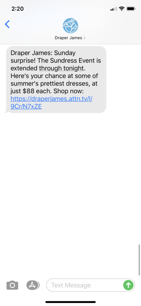 Draper James Text Message Marketing Example - 07.26.2020