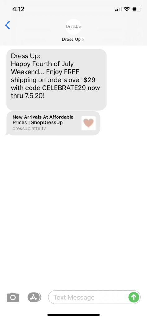 Dress Up Text Message Marketing Example - 07.03.2020