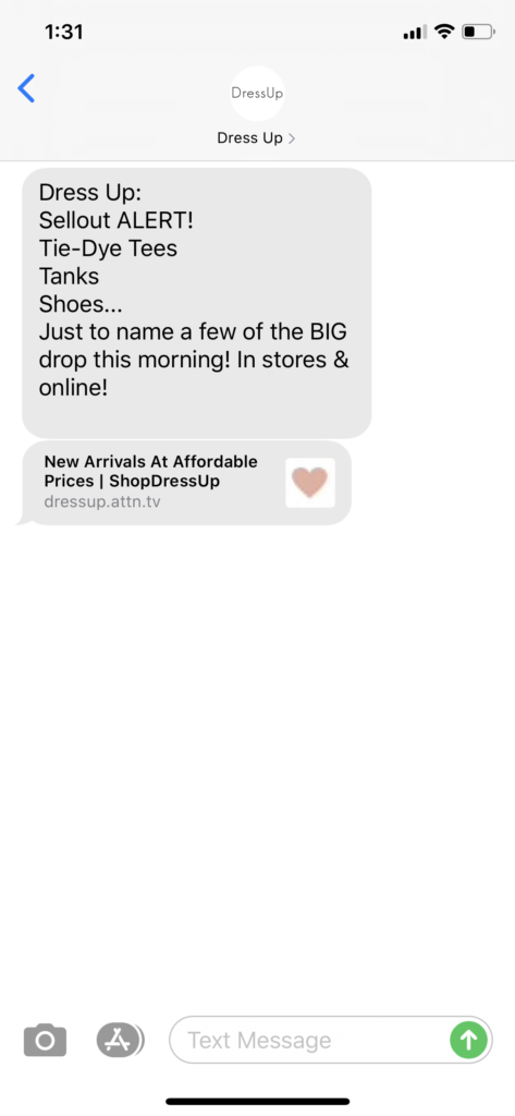 Dress Up Text Message Marketing Example - 07.11.2020