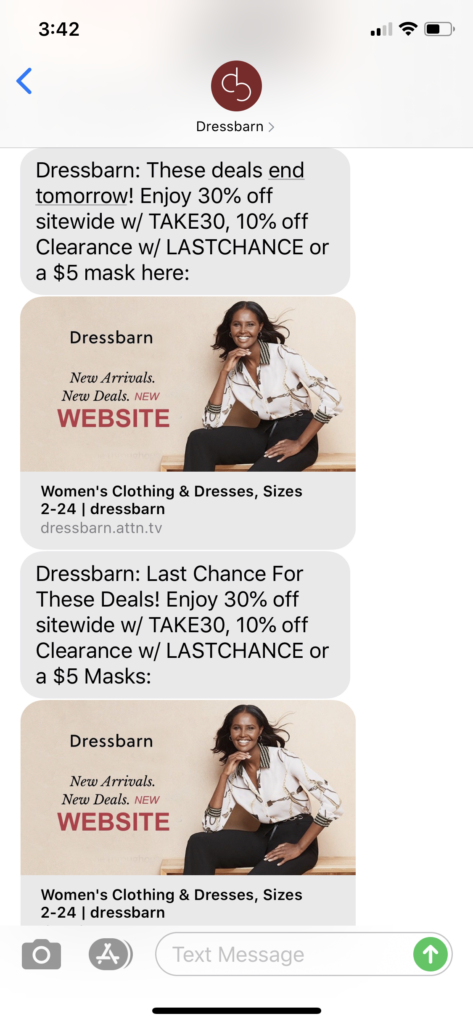 Dressbarn Text Message Marketing Example - 07.06.2020