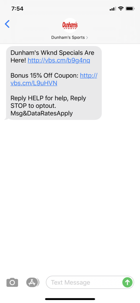 Dunham’s Sports Text Message Marketing Example - 07.10.2020