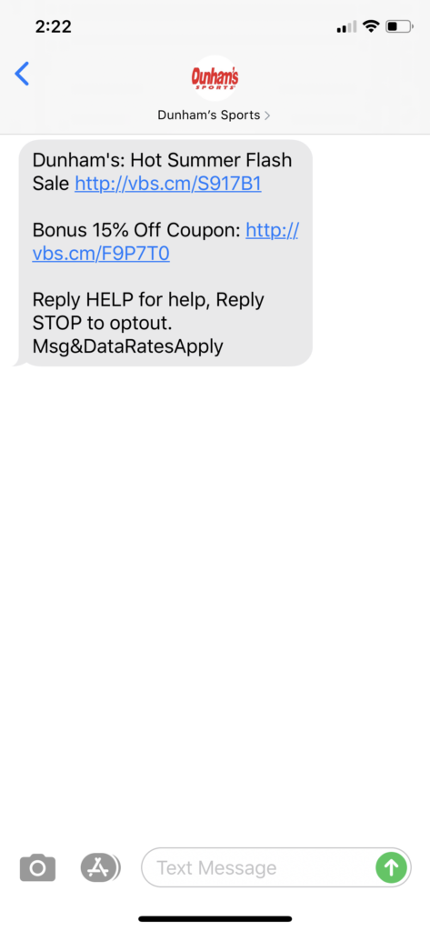 Dunham’s Sports Text Message Marketing Example - 07.17.2020