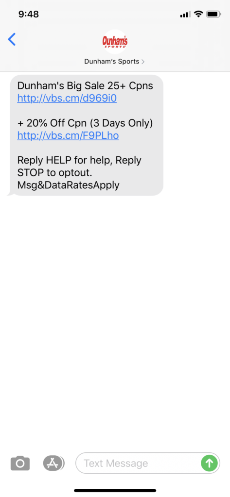 Dunham’s Sports Text Message Marketing Example - 07.24.2020