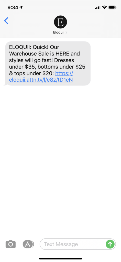 Eloquii Text Message Marketing Example - 07.26.2020