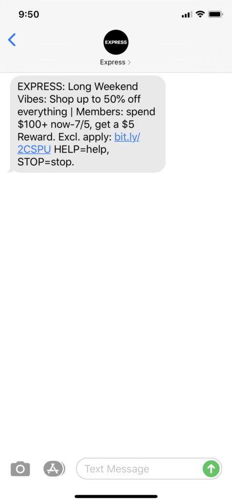 Express Text Message Marketing Example - 06.30.2020