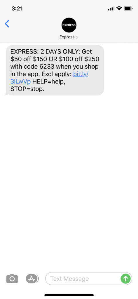 Express Text Message Marketing Example - 07.13.2020