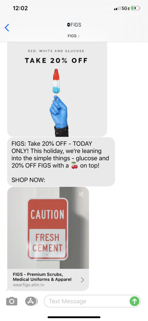 FIGS Text Message Marketing Example2 - 07.03.2020