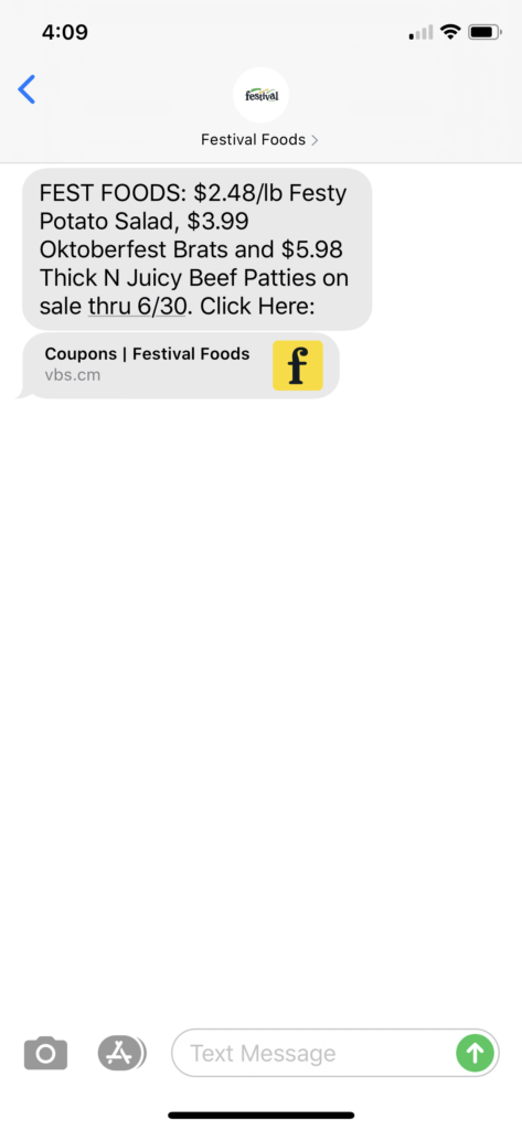 Festival Foods Text Message Marketing Example - 06.24.2020
