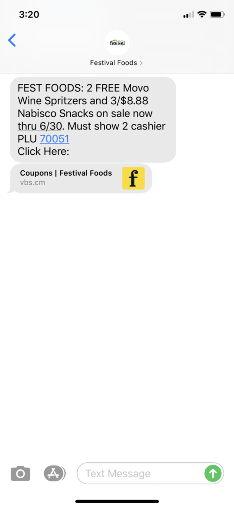 Festival Foods Text Message Marketing Example - 06.26.2020