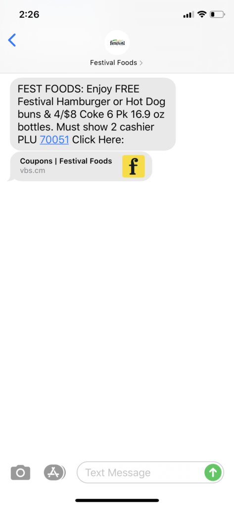 Festival Foods Text Message Marketing Example - 07.03.2020